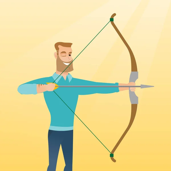 Jeune formation archer caucasien avec un arc . — Image vectorielle