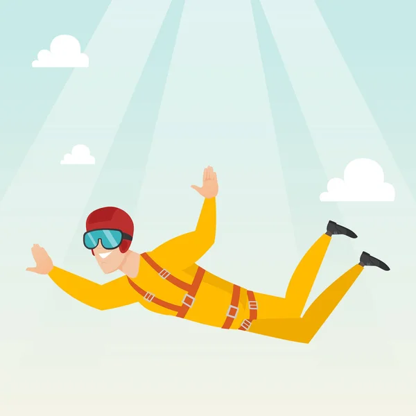 Caucásico paracaidista saltando con un paracaídas . — Vector de stock