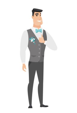 Vektör çizim başparmak veren damat.