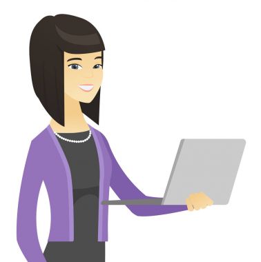 dizüstü bilgisayar kullanan Asya iş kadın.