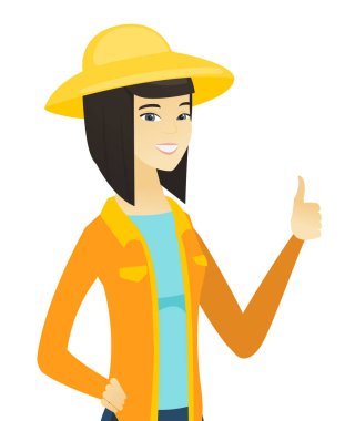 Başparmak vazgeçerek genç Asyalı çiftçi.