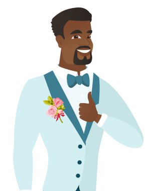 Başparmak vazgeçerek genç Afro-Amerikan damat.
