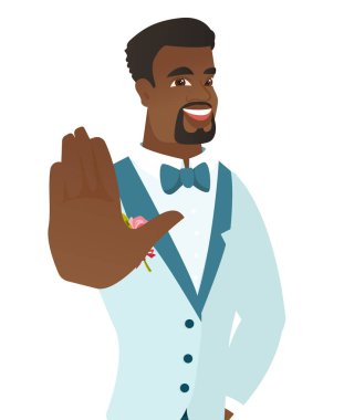 Afrikalı-Amerikalı damat Palm el gösterilen.