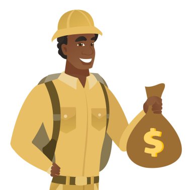 Afrikalı-Amerikalı Gezgin para çantası elinde.