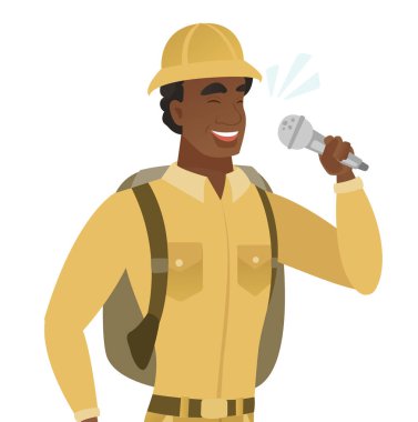 Afrikalı-Amerikalı gezgin için mikrofon şarkı.