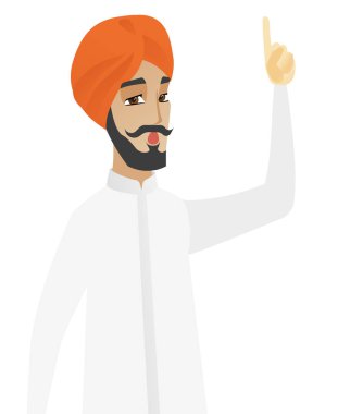 Açık ağız parmak işaret ile işadamı.