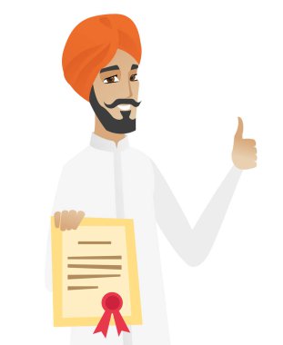 Bir sertifika tutan genç hindu işadamı.