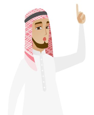 Açık ağız parmak işaret ile işadamı.