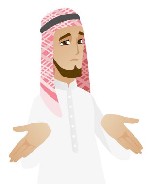 Omuzlarında shrugging karışık Müslüman işadamı.