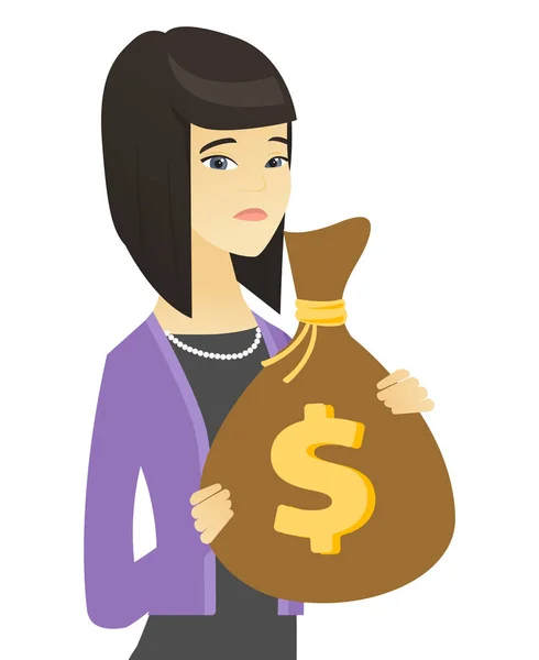 Азіатський бізнес Жінка тримає мішок грошей. — стоковий вектор