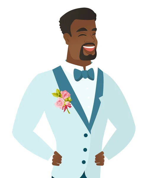 Jovem noivo afro-americano rindo . — Vetor de Stock