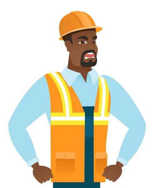 Young african-american angry builder screaming. — Stock Vector