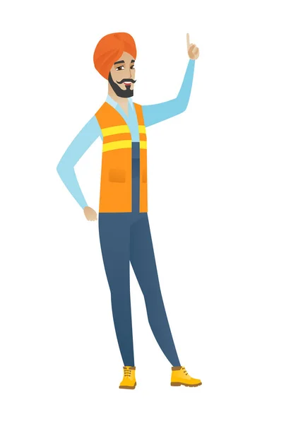 Young hindu builder pointing with his forefinger. — Stock Vector