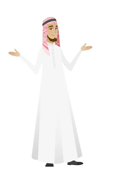 Muslim confused businessman with spread arms. — Stock Vector