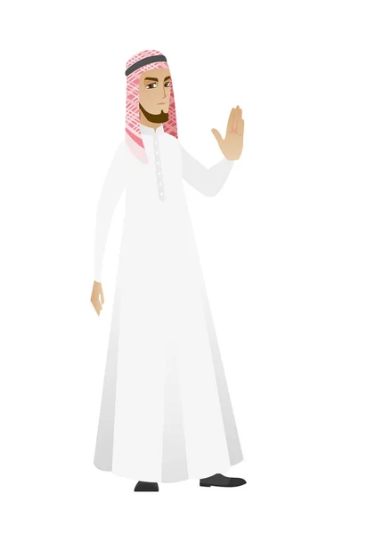 Muslim businessman showing palm hand. — Stock Vector