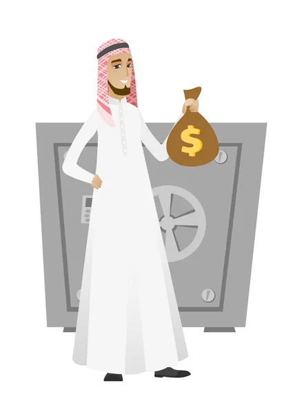 Muslim businessman holding a money bag. — Stock Vector