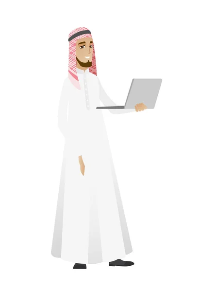 Biznesmen za pomocą ilustracji wektorowych laptopa. — Wektor stockowy