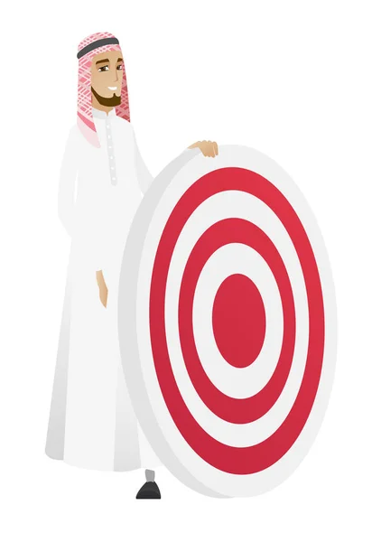 Jonge moslim zakenman en dart bord. — Stockvector