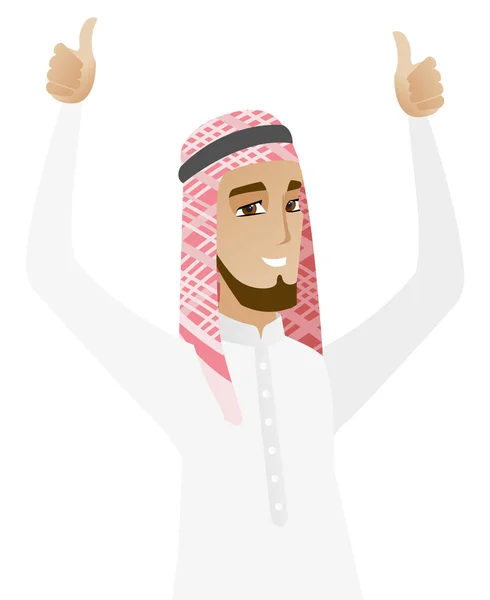 Muslim businessman standing with raised arms up. — Stock Vector