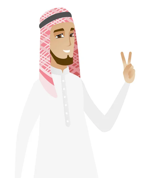 Muslimischer Geschäftsmann zeigt Siegesgeste. — Stockvektor