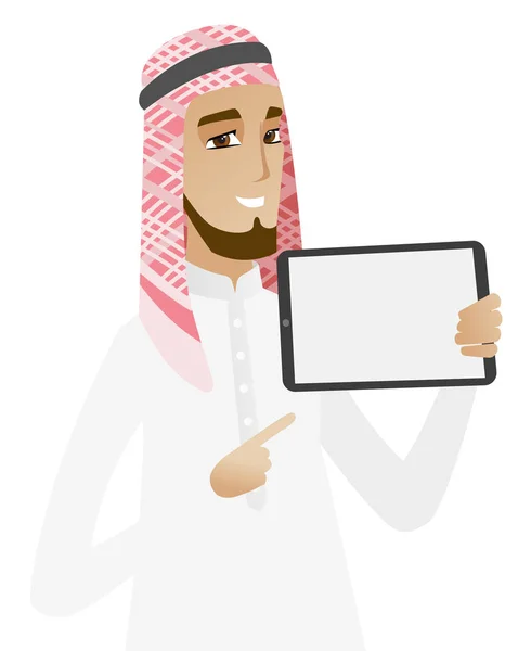 Empresário muçulmano segurando tablet computador . — Vetor de Stock