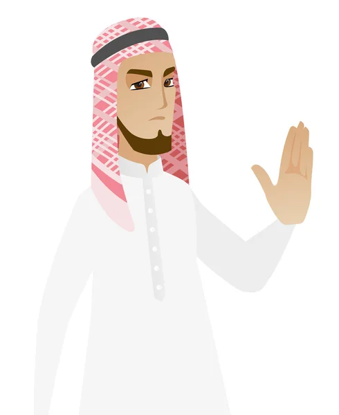 Muslim businessman showing palm hand. — Stock Vector