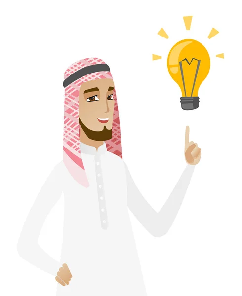 Мусульманский бизнесмен указывает на лампочку бизнес-идеи . — стоковый вектор