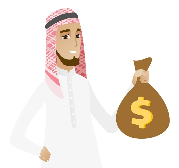 Muslim businessman holding a money bag. — Stock Vector