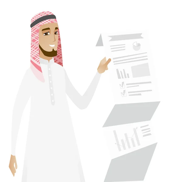 Muslim businessman presenting business report. — Stock Vector