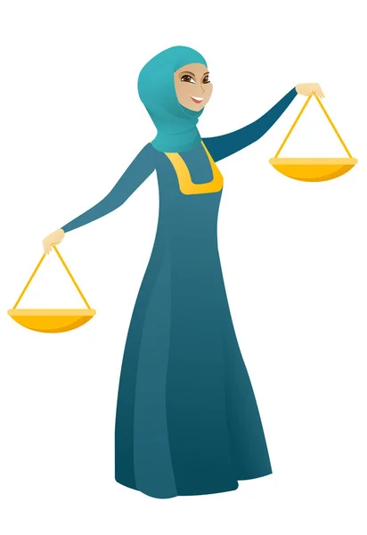 Femme d'affaires musulmane tenant balance échelle . — Image vectorielle