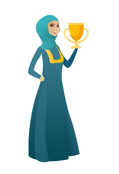 Femme d'affaires musulmane tenant un trophée . — Image vectorielle