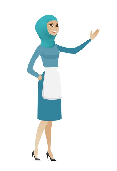Nettoyant musulman pointant quelque chose à la main . — Image vectorielle