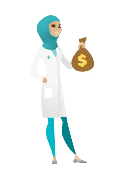 Médecin musulman tenant un sac d'argent . — Image vectorielle