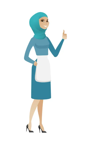 Young muslim cleaner giving thumb up. — Stock Vector