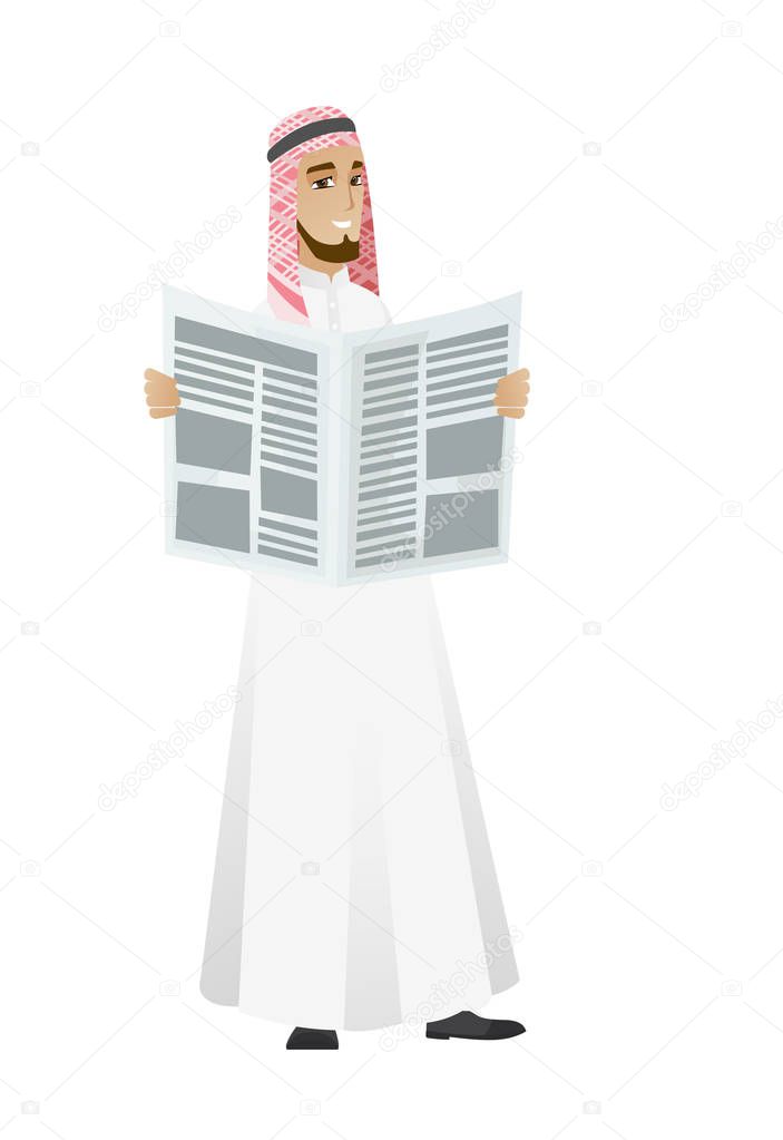Muslim businessman reading newspaper.