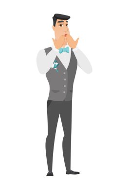 Shoked beyaz damat ağzını kapsayan.