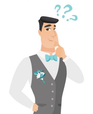 Soru işareti olan genç beyaz damat.