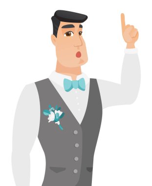 Genç kadar açık ağız işaret parmağı ile damat.