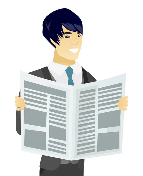 Jovem asiático noivo ler jornal . — Vetor de Stock