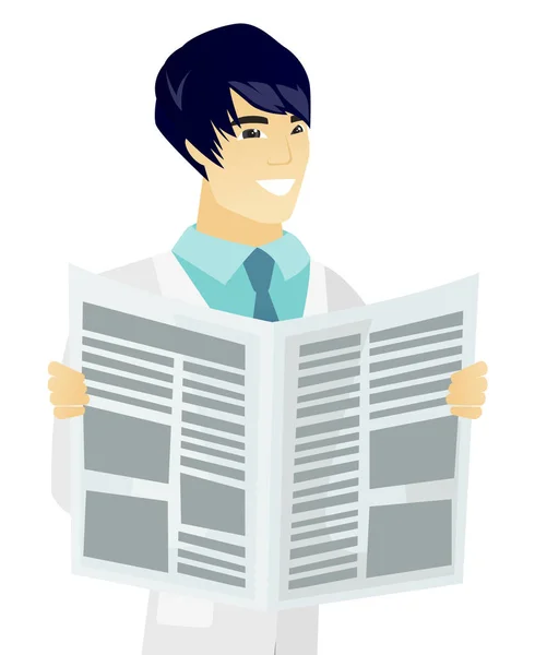 Young asian doctor reading newspaper. — Stock Vector