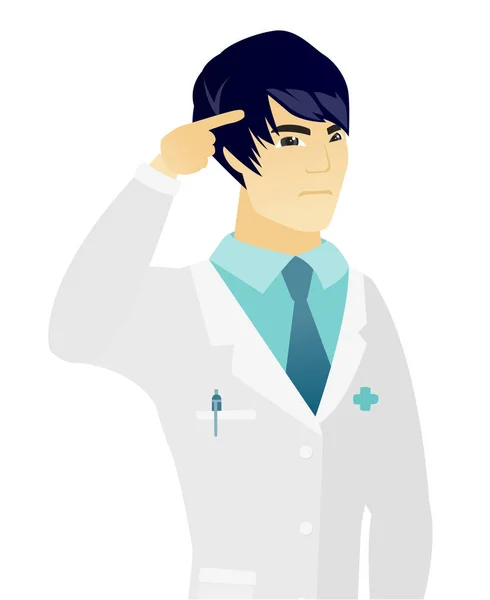 Doctor gesturing with his finger against temple. — Stock Vector