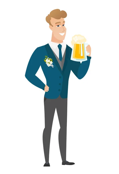 Groom beber cerveja vetor ilustração . — Vetor de Stock