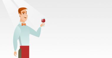 Bir bardak şarap elinde tutan barmen.