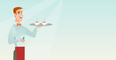 Bardak coffeee veya çay tepsisiyle tutan garson.