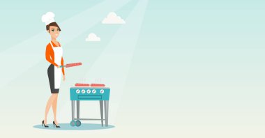 Barbekü Izgara biftek pişirme kadın.