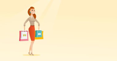 Mutlu beyaz olan kadın alışveriş torbaları.