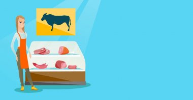 Taze et kasap dükkanında sunan kasap.