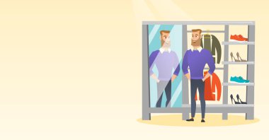 Kazak bir soyunma odasında üzerinde çalışan beyaz adam