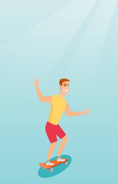 Beyaz delikanlı binme kaykay.