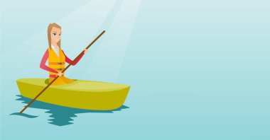 Kayık tarafından seyahat eden genç Kafkas kadın.